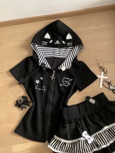 Bộ Váy Ngắn in Họa Tiết Dễ Thương Áo Tay Ngắn Ôm Vừa Vặn Váy Xếp Nếp Quần Áo Mặc Nhà Cho Bé Gái Mùa Hè 2025