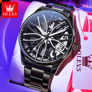 OLEVS Sports Watch For Men Waterproof Original Leather Rotatable hub Fashion Casual Luminous Quartz
