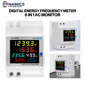 TAXNELE D52-2066 Digital Energy Meter 6-in-1 – 220V/380V 100A Single Phase LCD Volt/Amp/kWh/Hz Frequency Monitor