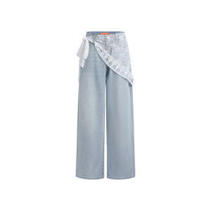 Summer New Lace Scarf Decoration Slim Fit Denim Pants