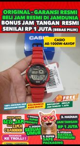 CASIO ORIGINAL - CASIO AE-1000W-4AV - MEN - Red- Strap Resin - Jam dunia JD17ST