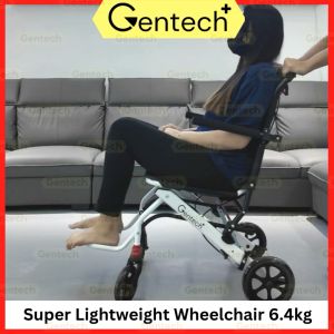 Premium Quality Gentech Lightweight Aluminium Foldable Wheelchair Kerusi Roda Ringan Wide Area for Travel Elderly Disable Wheel Chair