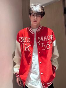 OUMULONG | Red Bead Baseball Jacket Casual Coupling