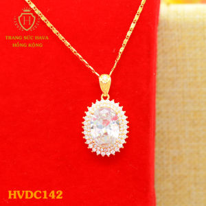 Vòng Cổ Nữ Dây Chuyền Nữ Mặt Đính Đá (Màu Trắng) Titan Xi Mạ Vàng Thật 10k 18k 24k Cao Cấp (Không Bị Đen) - Trang Sức Hava Hong Kong Phong Cách Thời Trang