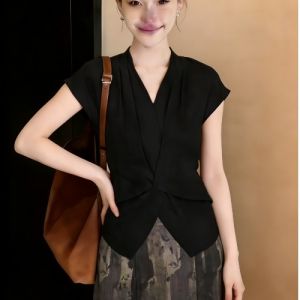 AIYITI | Elegant V-Neck Short Sleeve T-Shirt