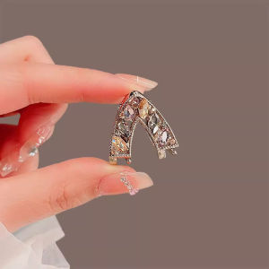 High-end Colored Crystal V-shaped Geometric Small Hair Clip Forehead Bang Clip Princess Head Top Clip Delicate Hair Accessories