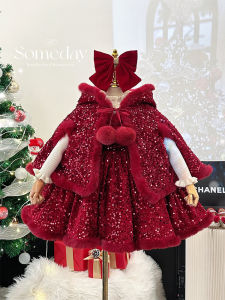 Girls Fleece Lined Dress Princess Style Coat New Year Visiting Clothing Autumn Winter Fashionable Childrens Clothing