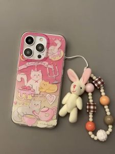 🖤 ส่งจากไทยใน24ชม เคสไอโฟน 15 14 13 12 Pro Max เคส for เคสไอโฟน 11 น่ารัก การ์ตูน แมว พร้อมจี้ กระต่าย TPU การป้องกันการตก Case