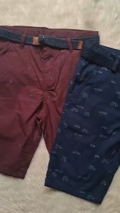 BELTED COTTON SHORTS FOR KIDS BOYS