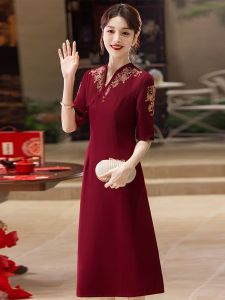 Mid-Length Autumn Elegant Cheongsam-Inspired Dress For Senior Ladies Red