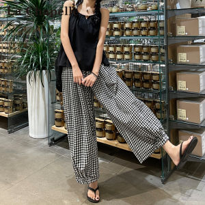 La Chapelle | Retro Plaid Wide-leg Pants Loose and Thin Flattering 9-length