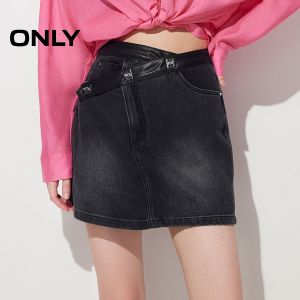 Only High Waist A-Line Skort Shorts Asymmetrical Splicing Summer Denim Jeans Womens Fashion Thin Cotton Polyester Spandex Blend