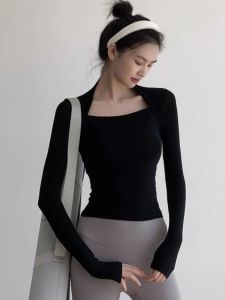 เสื้อยืดโยคะสำหรับผู้หญิง แขนยาว ระบายอากาศได้ดี แห้งเร็ว สำหรับการวิ่งและออกกำลังกาย ชุดกีฬา ฤดูใบไม้ผลิและฤดูใบไม้ร่วง เสื้อผ้าสำหรับออกกำลังกาย