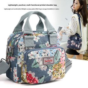 Fashionable Printed Crossbody Bag Womens Handbag Nylon Material Zipper Closure Korean Style Casual Leisure Shoulder Bag