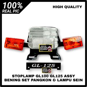 STOPLAMP ASSY BENING LAMPU STOP BELAKANG ASSY BENING HONDA GL100 GL 125 SET PANGKON DAN LAMPU SEIN MIKA KUNING FREE EMBLEM STOPLAMP