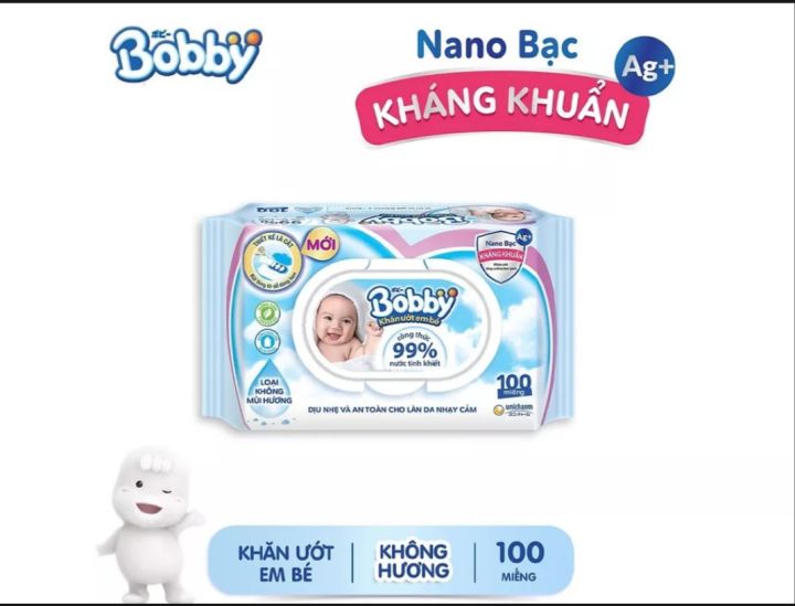 Khăn ướt Bobby không mùi 100 miếng (Xanh) - Bao bì mới 2025 | Lazada.vn