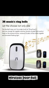 Wireless Doorbell Remote Control with 36 Music Options 100m Range 3 Colors Available