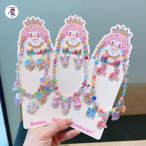 Bộ Vòng Cổ Và Bông Tai Ánh Nhũ Hình Kỳ Lân Pony / Thỏ Hồng - Đồ Chơi Phụ Kiện Trang Sức Mix Charm