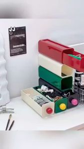 กล่องเก็บของบนเดสก์ท็อปโดพามีน กล่องลิ้นชักวางซ้อนกันได้ กล่องเก็บเครื่องสำอาง ความจุขนาดใหญ่ เก็บของในห้องนอนและสำนักงานในบ้าน