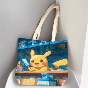 Bandai | Pokemon Fantasy Adventure Storage Bags Tote Bag Travel Summer Beach Shoulder Bag Reusable Grocery Shopping Bag Anime Artwork