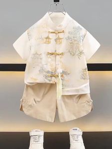 227Han Dynasty Boys Suit Kids New Chinese Summer Folk Costume Baby Dress for One Year Old Childrens National Style Thin Summer Wear