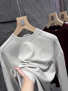 Comfortable Mens Fleece Base Shirt Hoodie T-shirt Trendy Youth Loose Fit Long Sleeve Half High Collar Solid Color Autumn Wear