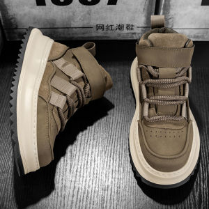 Fall High Top Dad Shoes Mens 2025 New Versatile Trendy Casual Leather Shoes Sports Thick Bottom Board Shoes