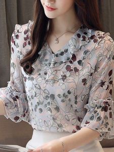 เสื้อเชิ้ตผ้าชีฟองลายดอกไม้ฤดูร้อน แขนยาวปานกลาง คุณภาพสูง แฟชั่น เสื้อผ้าทำงาน ทรงหลวม สำหรับผู้หญิงไซส์ใหญ่