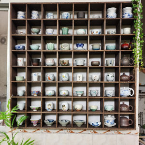 Carbonized Wall Hanging Antique Shelf Solid Wood Tea Cup Tea Set Stand Teapot Stand Chinese 13 * 13cm Duobao Pavilion Storage