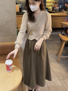 Classic Style Wear Suit Womens Younger Hollow out Bottoming Knitwear Stylish Easiest for Match High Waist Skirt Two-piece Set