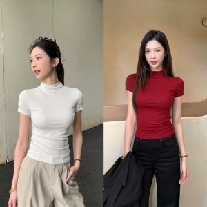 QIAOCHENXIAN | Half-Neck Short Sleeve T-Shirt for Plus Size Women