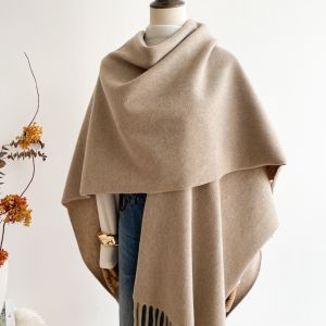 High-end Solid color Thick Scarf Large Shawl Womens Cape Winter Warm Cashmere Feel  Scarves Luxury Brand