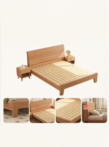 WQIN | Modern Wood Style Solid Wood Veneer Bed