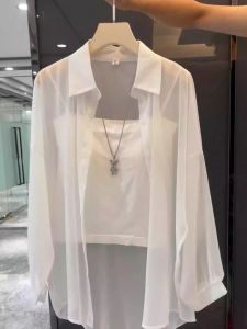 Fashionable All-Match Pearl Sand Ice Silk Long Sleeve Sun Protection Shirt Summer New Womens Loose Top Shirt Korean Style Commute