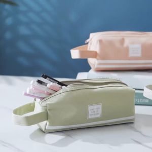 Pencil Case Student Candy Color Fresh Large Capacity Pencil Case Double Canvas Multi-function Solid Pencil Case