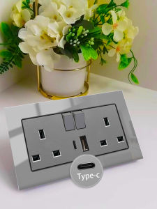 Grey British Standard Hong Kong Version Switch Socket Fast Charge Multi-functional USB Charging Panel Flush Mounted 13A for Home Use