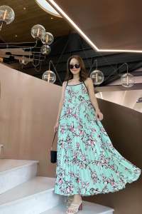 เดรสพลีทยาว ผ้าหนา ลายดอกไม้จิ๋ว  💕 ใส่ออกงาน ใส่คลุมท้องได้ค่า