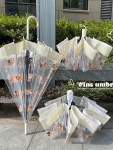 Cute Little Cat Story Umbrella Transparent Artistic Long Handle Lightweight Folding Umbrella for Adults And Children Women