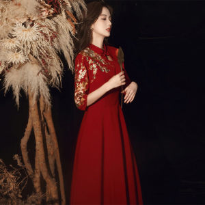Brides Cheongsam Wedding Dress New 2025 Winter Chinese Style Formal Long Evening Gown with Stand Collar for Women