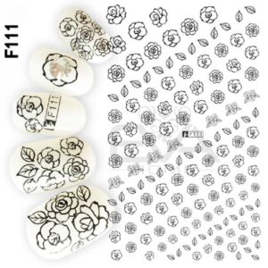 Sticker Dán Móng Tay 3D Dạng Decal Dán Chống Nước Hoạ Tiết Bông Hoa Hồng Đen Và Trắng Rose White And Black F111T - F111D