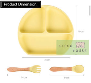 Kiddo House 3pcs Baby Silicone Feeding Set Food Grade Suction Plate Kid Spoon Fork Plate Tableware
