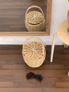 Rilo Home Handmade Bamboo Woven Basket Korean Style INS Handbag Daily Storage Basket Fruit Basket Shopping Basket Home Decor