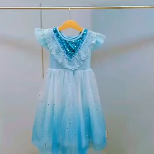 Girls Elsa Princess Dress Frozen Short Sleeve Fairy Dresses Girls Birthday Party Dresses