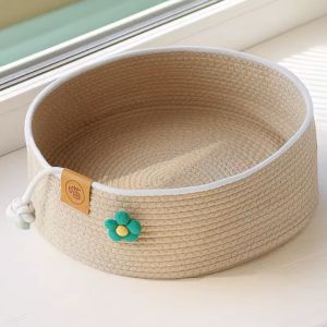 White Flower Integrated Cotton Linen Dog And Cat Bed Small Size Suitable for Cats And Dogs Year round Use Secure And Warm