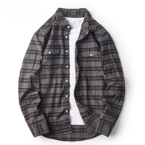 Germish Long Sleeve Mens Shirt Autumn Winter Pure Cotton Flannel Casual Large Size Brushed Warm Shirt Coat Fashion Urban Style