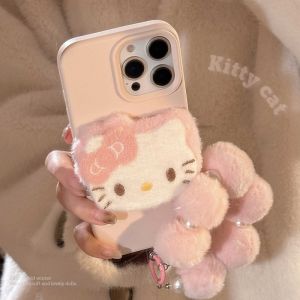 💯【Phone Case】+FREE Shipping 💯Sanrio Hello Kitty Pink Plush KT Head Case For iPhone 16 15 14 13 12 Pro Max 16 Plus 11 Fashion Solid Color Anti Fall Protect Fundas