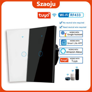 Tuya US WiFi Smart Wall Switch RF433 1/2/3 Gang No Neutral Wire Touch Sensor LED Light Switches Smart Home Alexa Google Home