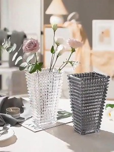 kokepope Crystal Vase Modern Glass Flower Vase for Home Office Decoration
