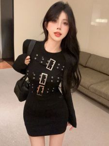 GUZILIAN | Simple Long Sleeve Bodycon Dress