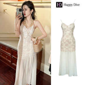 Happy Diva Womens ลูกไม้หางปลาชุดอย่างเป็นทางการปาร์ตี้งานแต่งงานเพื่อนเจ้าสาวชุดเดรส (สีชมพู / ขาว) 20479